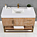 Issac Edwards 48" Single Bathroom Vanity in Light Brown with Brushed Gold Support Base and White Composite Stone Countertop with Mirror