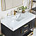 Issac Edwards 42" Single Bathroom Vanity in Black Oak with Brushed Gold Support Base and White Composite Stone Countertop with Mirror