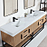 Issac Edwards 84" Double Bathroom Vanity in Light Brown with Matte Black Support Base and White Composite Stone Countertop with Mirror