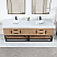 Issac Edwards 84" Double Bathroom Vanity in Light Brown with Matte Black Support Base and White Composite Stone Countertop with Mirror