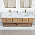 Issac Edwards 84" Double Bathroom Vanity in Light Brown with Brushed Gold Support Base and White Composite Stone Countertop with Mirror