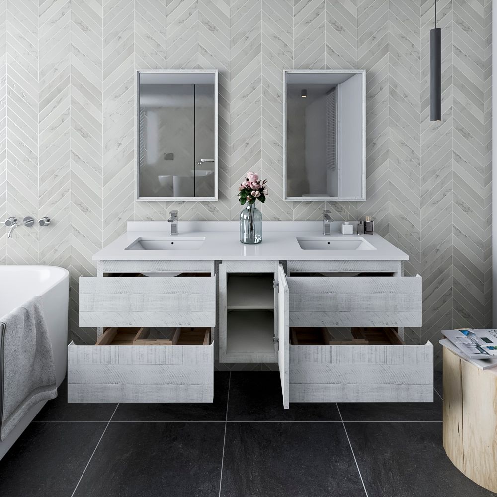 Modern 39 White Floating Bathroom Vanity Set Stone Top Wall Mounted Bathroom  Cabinet