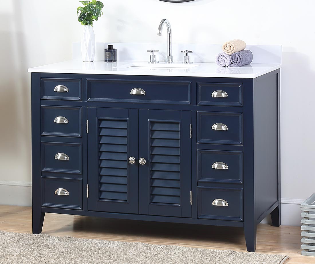 465 Navy Blue Quartz Top Single Sink Bathroom Vanity