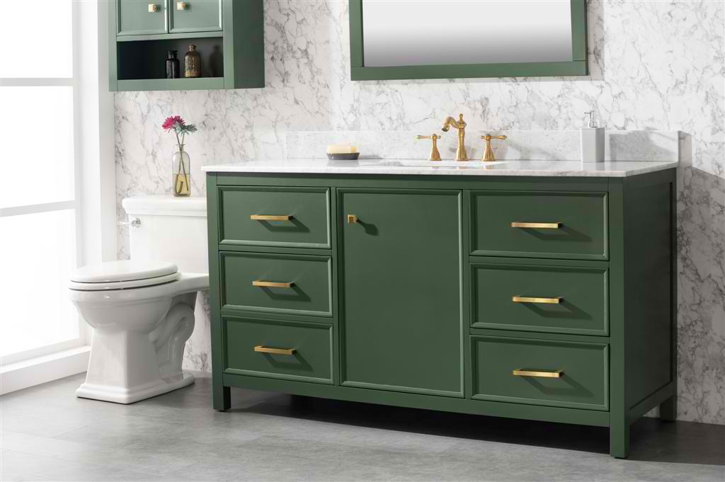 Green Bathroom Vanity With Black Hardware