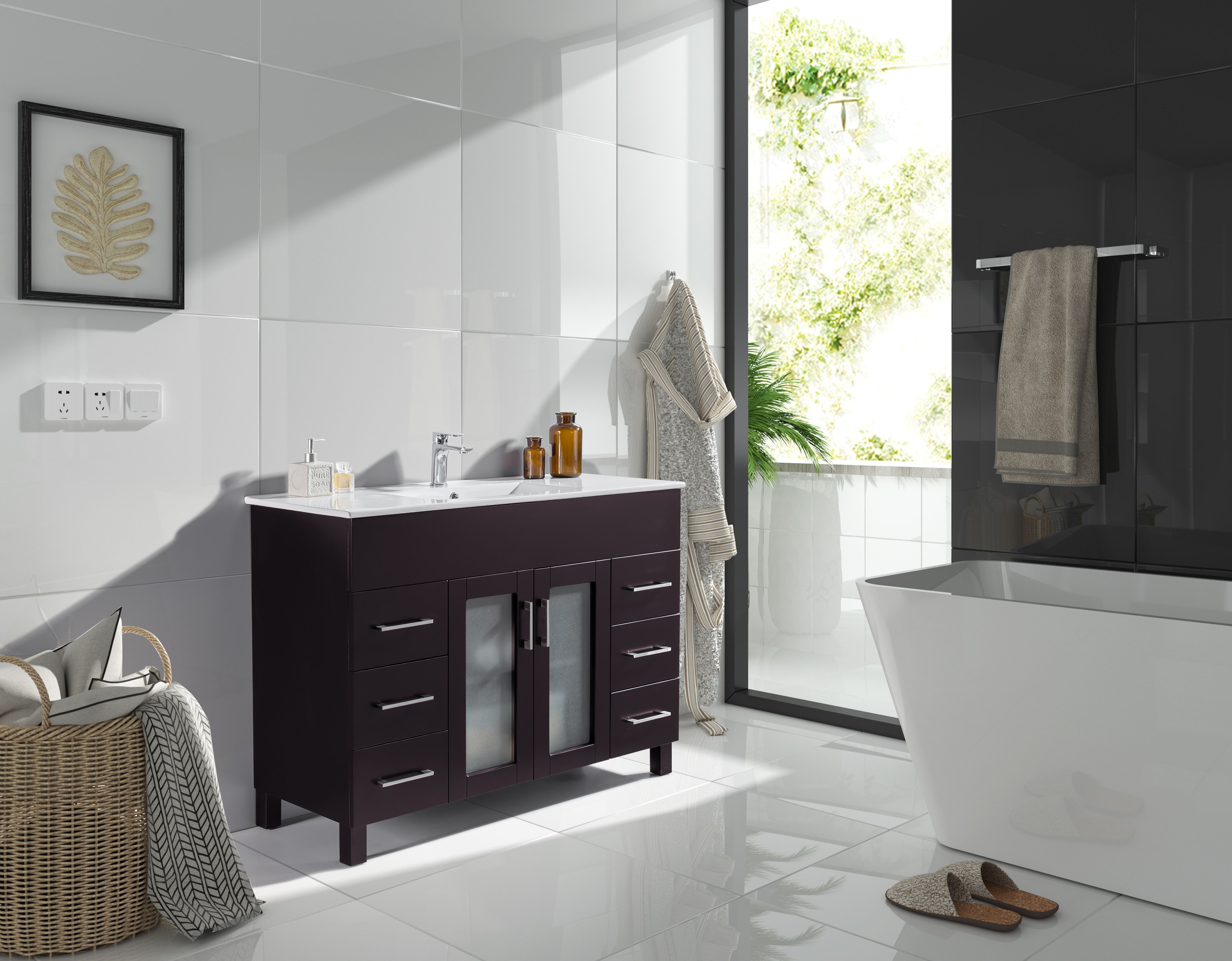 48" Single Bathroom Vanity Cabinet + Ceramic Basin Counter ...
