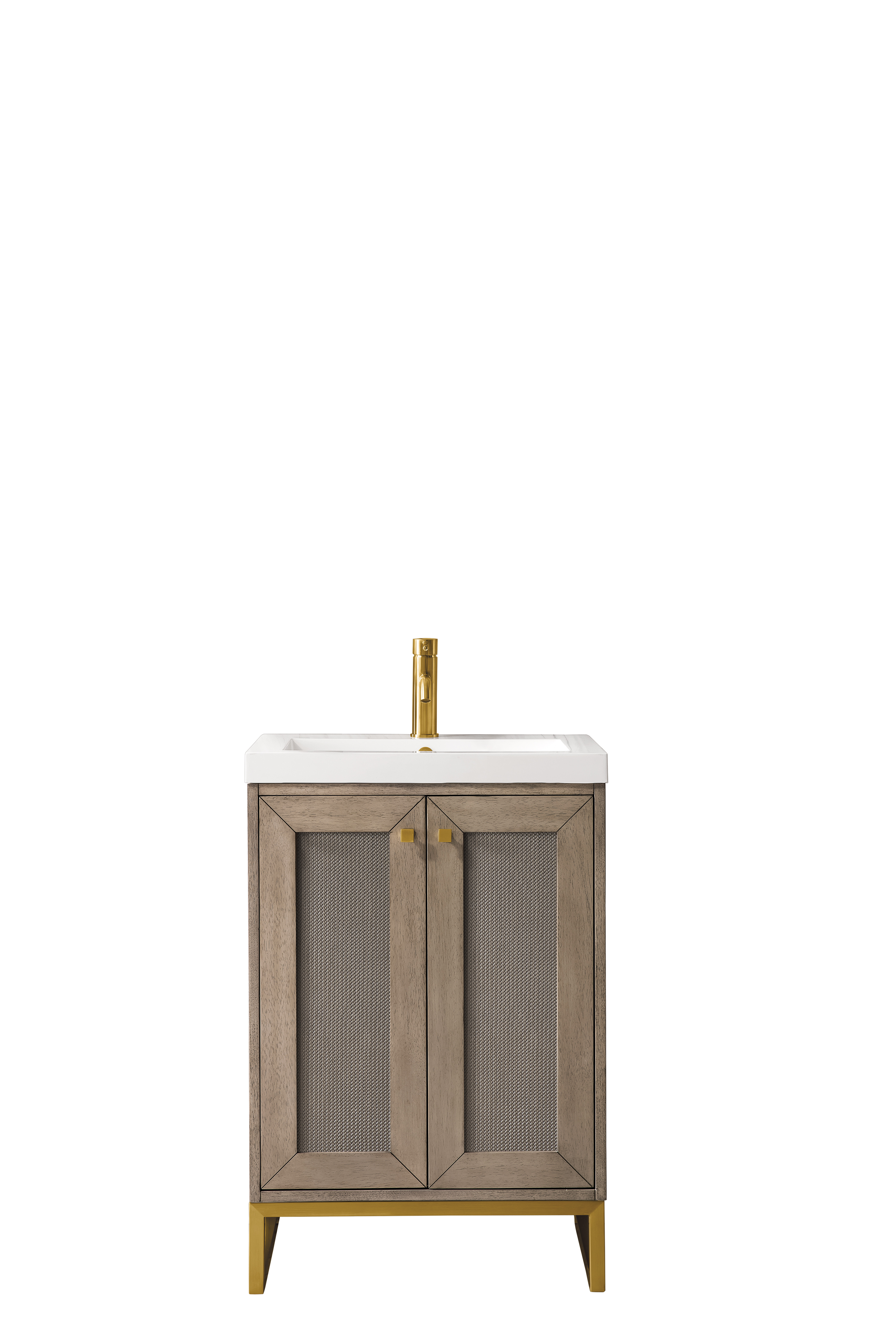 James Martin Chianti 24 Single Bathroom Vanity in Glossy White and Radiant  Gold with 3.5 cm White Glossy Resin Top and Rectangular Sink