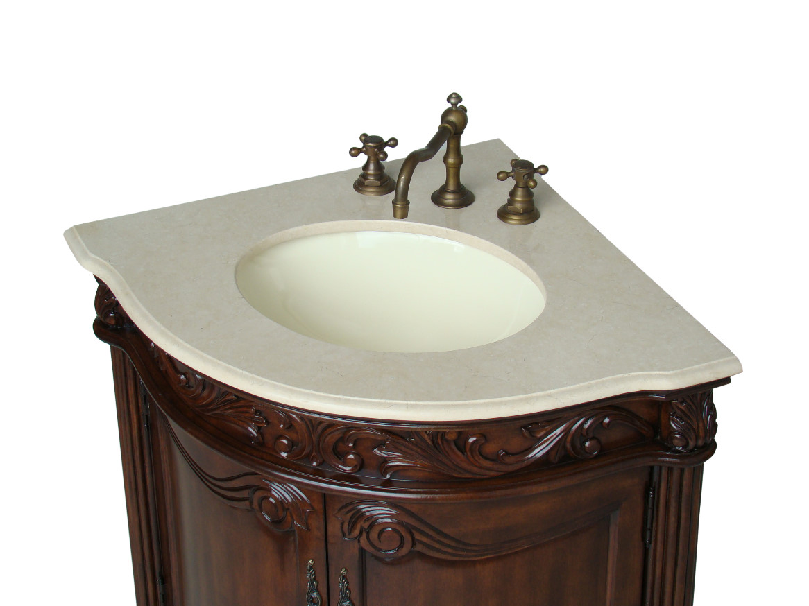 Adelina 24 inch Corner Antique Bathroom Vanity Light Walnut Finish