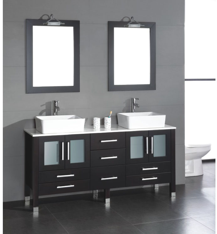 Walcut 36 Inch Bathroom Vanity with Sink, Gray Bathroom Vanities Modern  Wood Cabinet Basin Vessel Sink Set with Mirror, Chrome Faucet, P-Trap