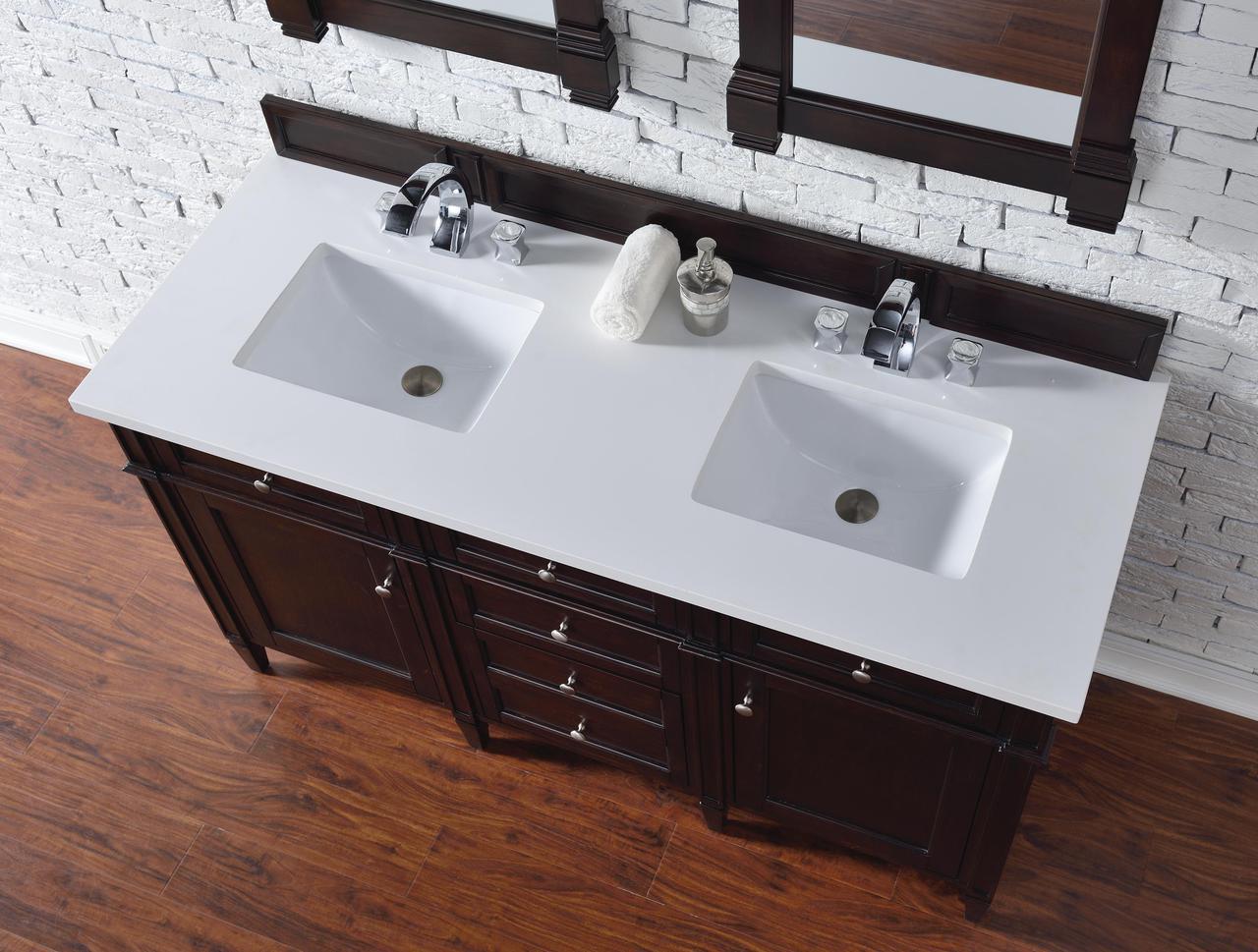 Contemporary 60 Inch Double Bathroom Vanity Mahogany Finish No Top 