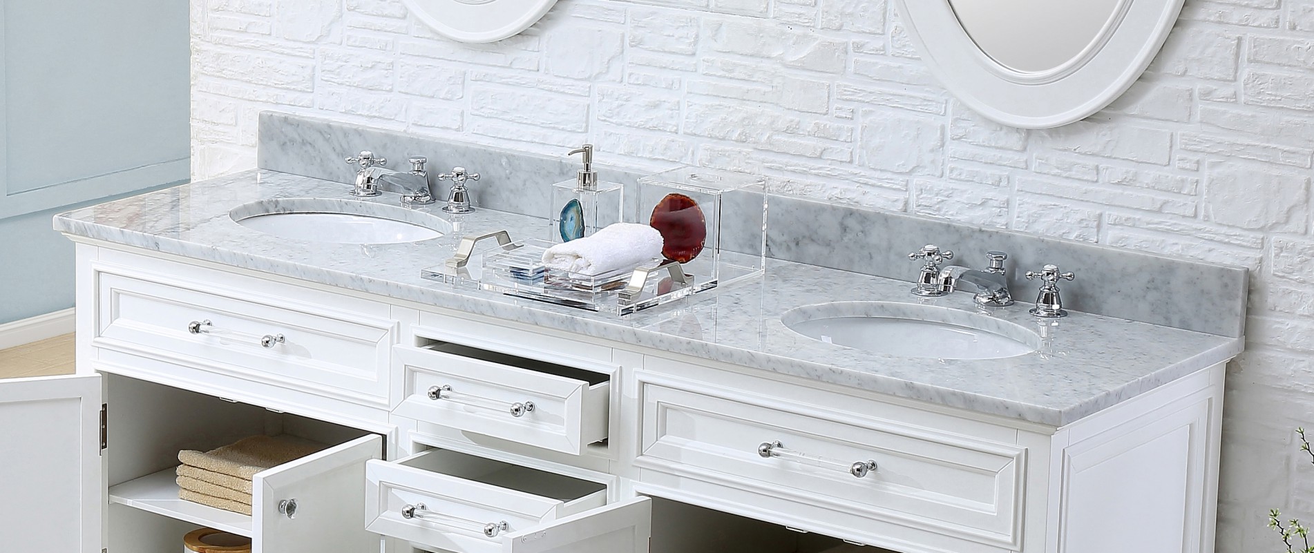 Derby 72 Inch Traditional Double Sink Vanity Marble Countertop 
