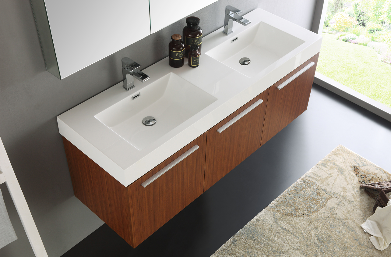 mezzo teak modern bathroom cabinet with integrated sink