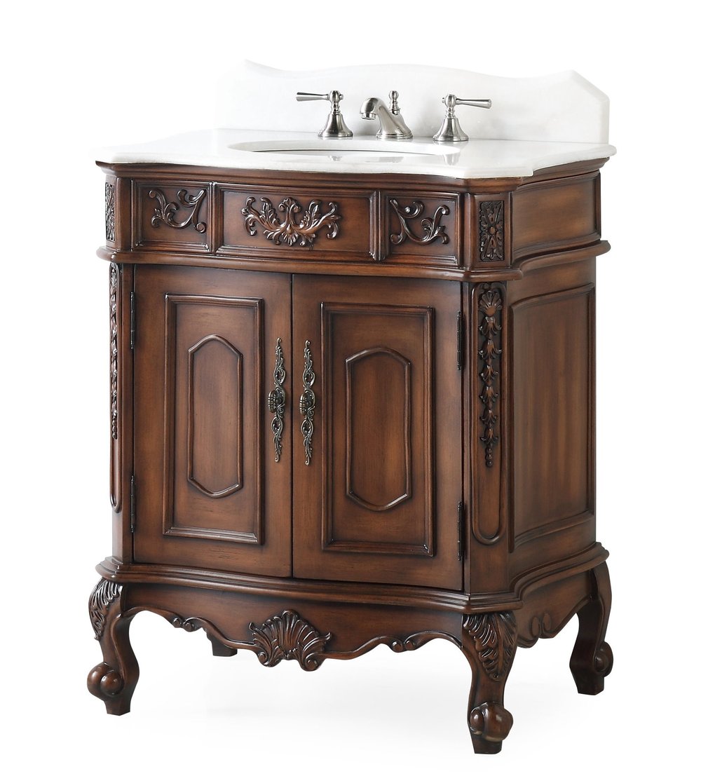 Adelina 24 inch Corner Antique Bathroom Vanity Light Walnut Finish