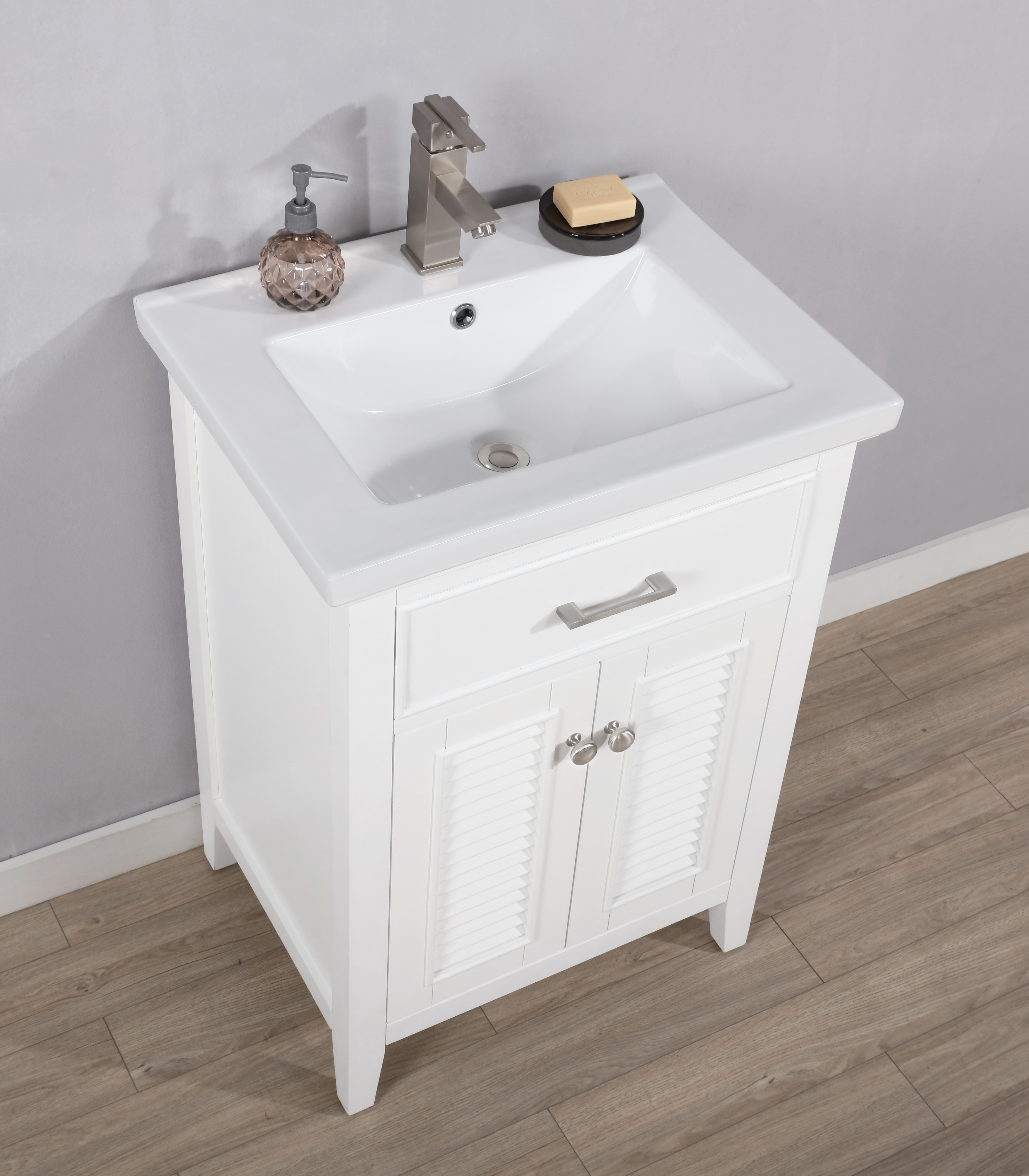 Transitional 24" Single Sink Bathroom Vanity with Porcelain Integrated