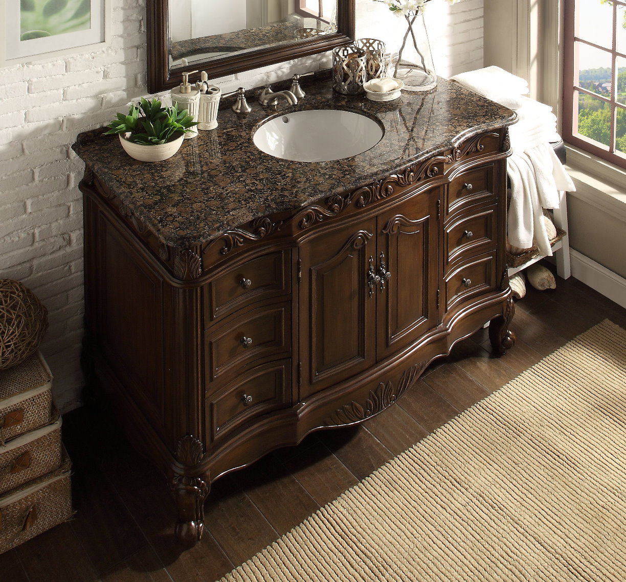 Adelina 42 inch Classic Old Look Bathroom Vanity Baltic Brown Granite Top