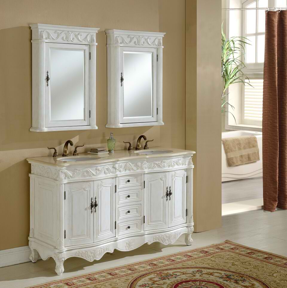 Pedestal Sink Storage Cabinet, Under Sink Cabinet With Double Doors,  Antique White