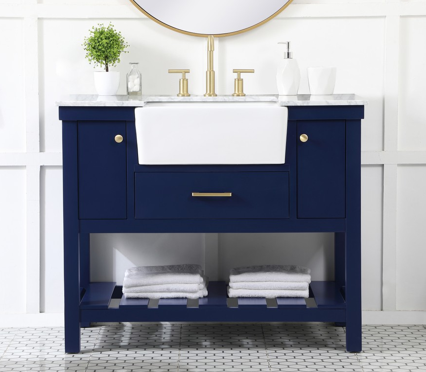 42 inch Single Bathroom Vanity in Blue with Three Finish Options with Backsplash Option