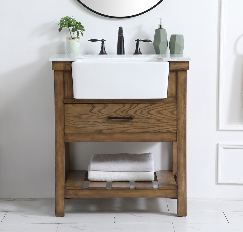 30 inch Single Bathroom Vanity in Driftwood with Backsplash Option