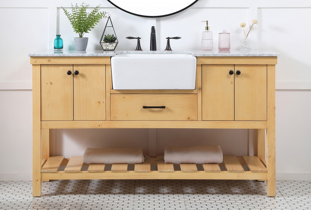 60 inch Single bathroom vanity in natural wood