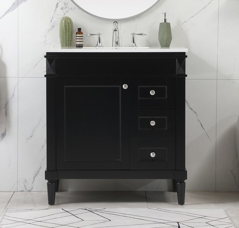 32 inch Modern Fitting Single Bathroom Vanity in Black with Backsplash Option