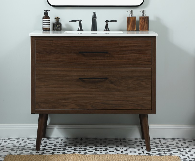 36 inch Single Bathroom Vanity in Walnut with Backsplash Option