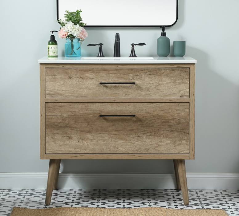 36 inch Single Bathroom Vanity in Natural Oak with Backsplash Option