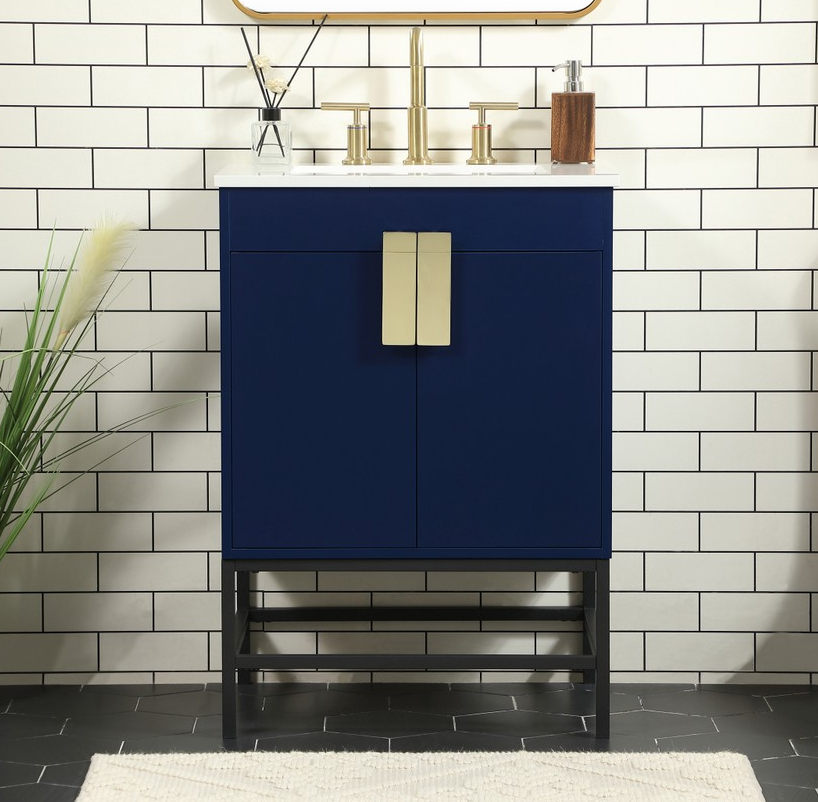 24 inch Single Bathroom Vanity in Blue with Two Finish Option