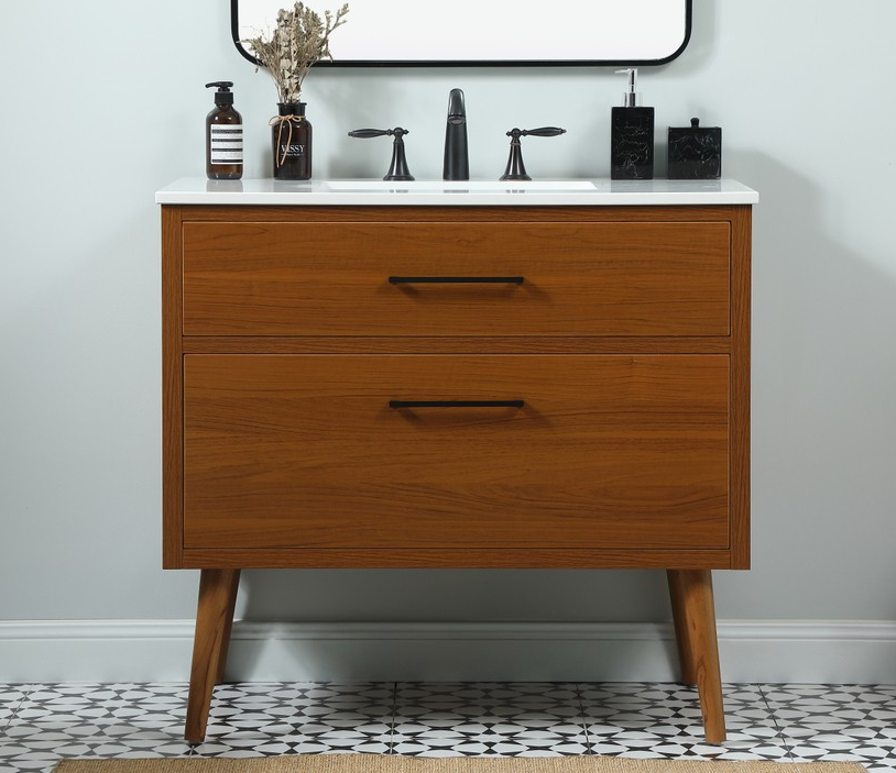 36 inch Single bathroom Vanity in Teak with Backsplash Option