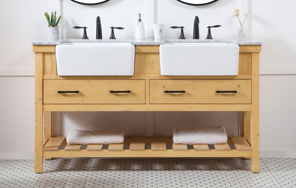 60 inch Double Bathroom Vanity in Natural Wood