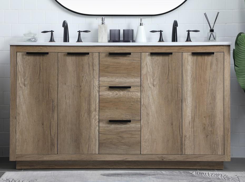 60 Inch Double Bathroom Vanity In Natural Oak