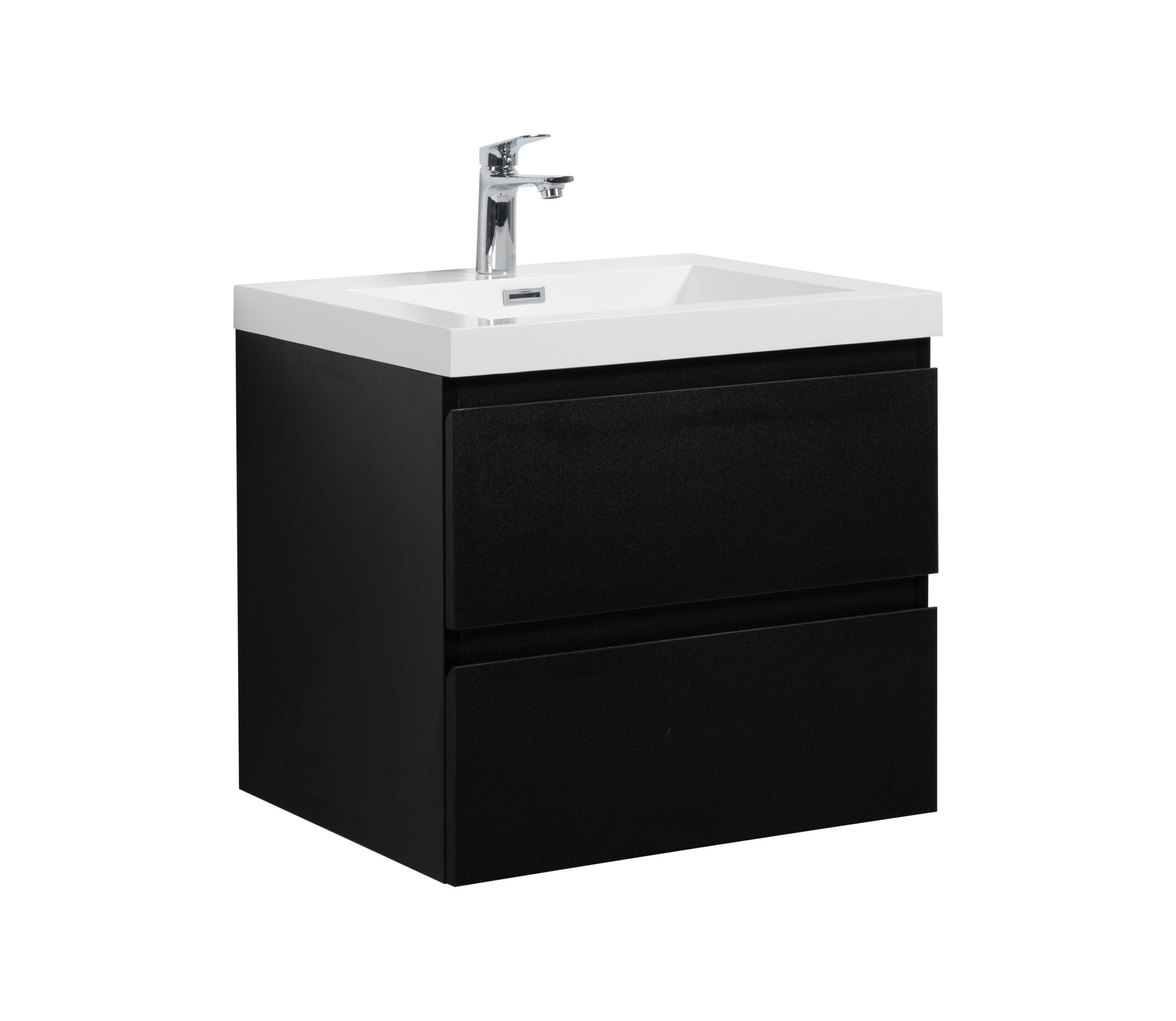 Aurora 24" Matte Midnight Black Wall Hung Bathroom Vanity with White Acrylic Countertop