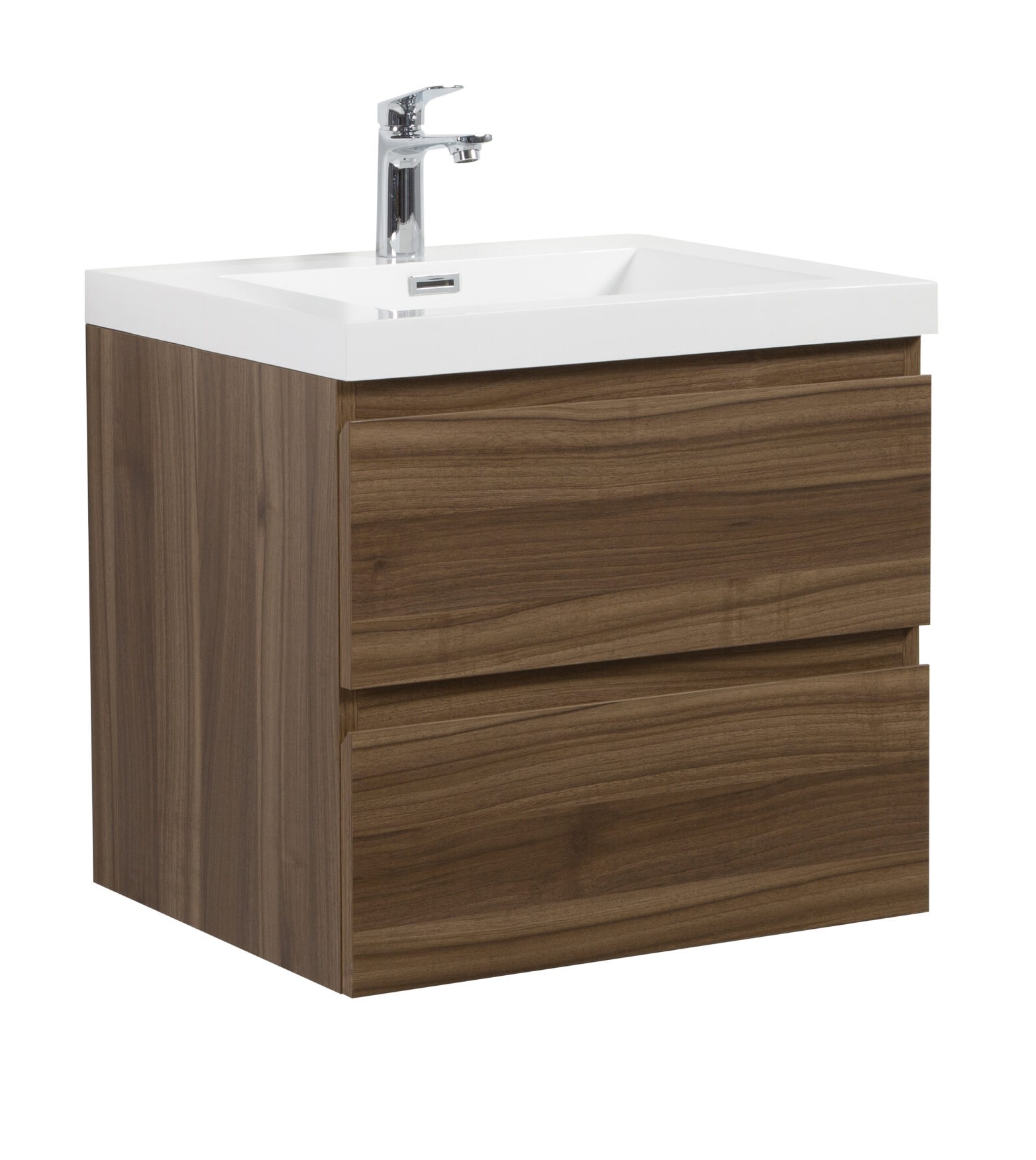 Aurora 24" Smokey Walnut Wall Hung Bathroom Vanity with White Acrylic Countertop