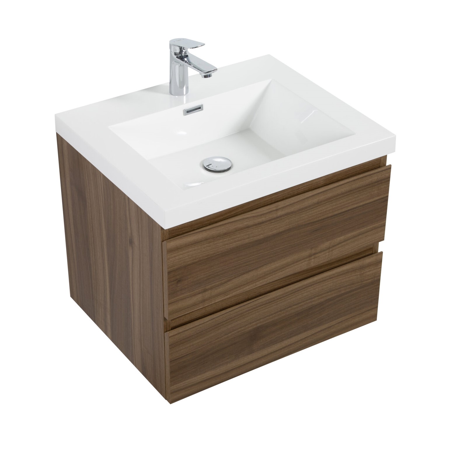 Aurora 30" Smokey Walnut Wall Hung Bathroom Vanity with White Acrylic Countertop