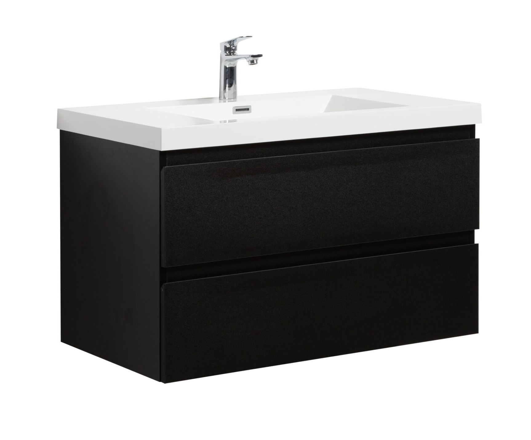 Aurora 36" Matte Midnight Black Wall Hung Bathroom Vanity with White Acrylic Countertop