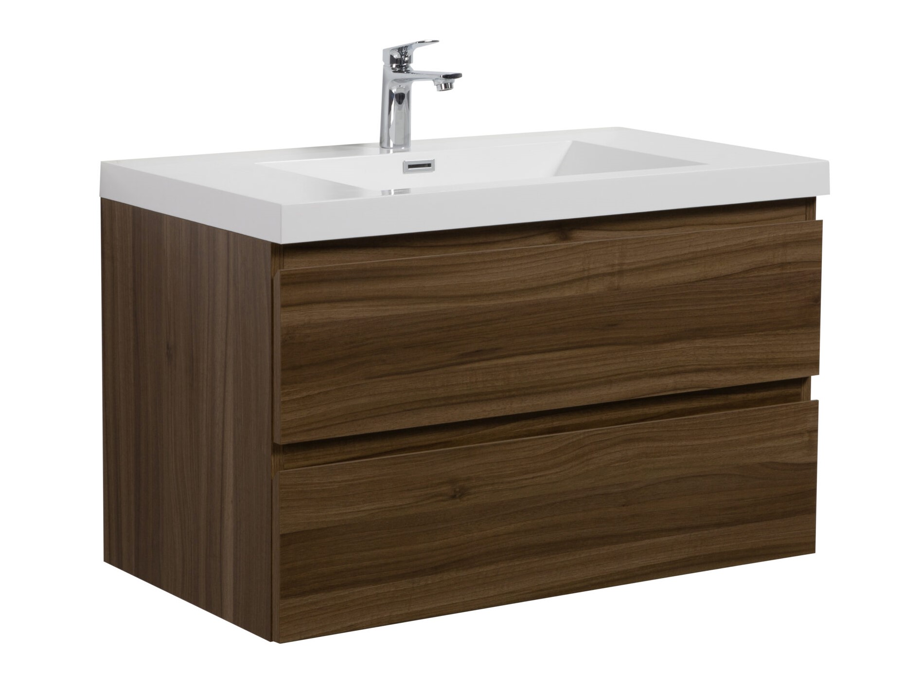 Aurora 36" Smokey Walnut Wall Hung Bathroom Vanity with White Acrylic Countertop