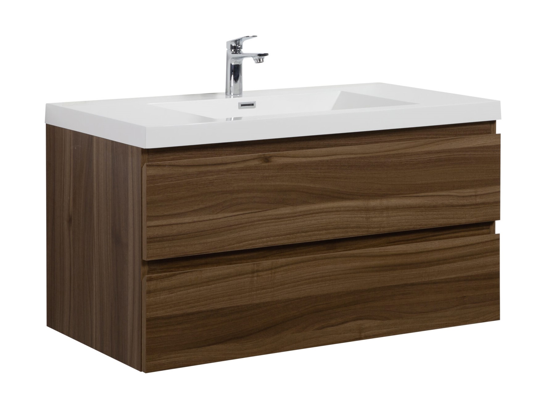 Aurora 42" Smokey Walnut Wall Hung Bathroom Vanity with White Acrylic Countertop