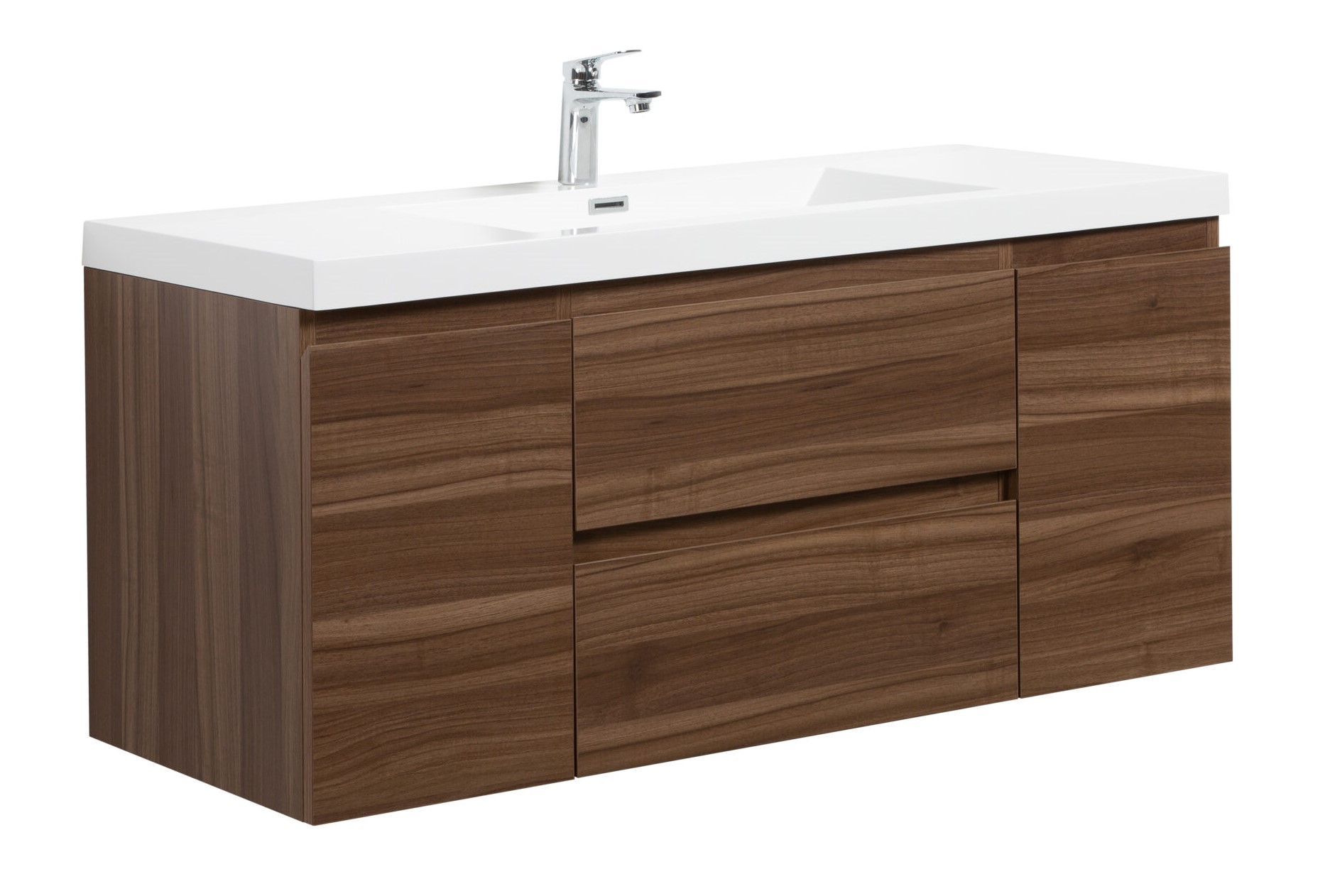 Aurora 48" Smokey Walnut Wall Hung Bathroom Vanity with White Acrylic Countertop