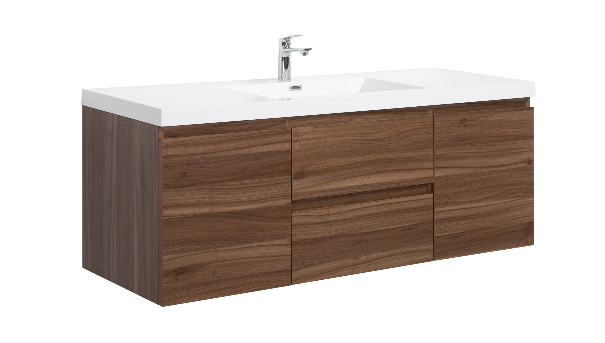 Aurora 60" Smokey Walnut Wall Hung Single Sink Bathroom Vanity with White Acrylic Countertop