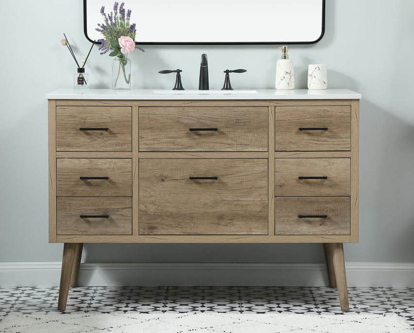 48 inch Single Bathroom Vanity in Natural Oak with Backsplash Option