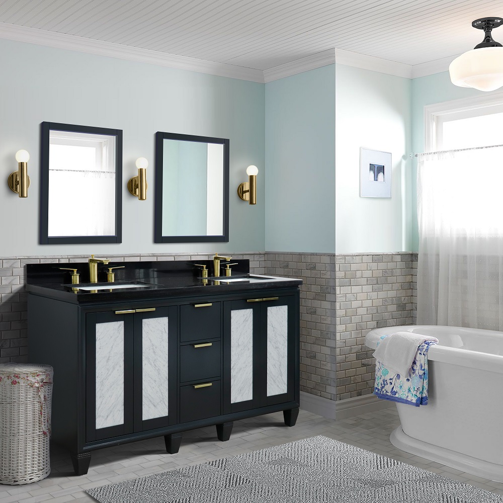 61" Double Sink Bathroom Vanity in Dark Gray Finish with ...