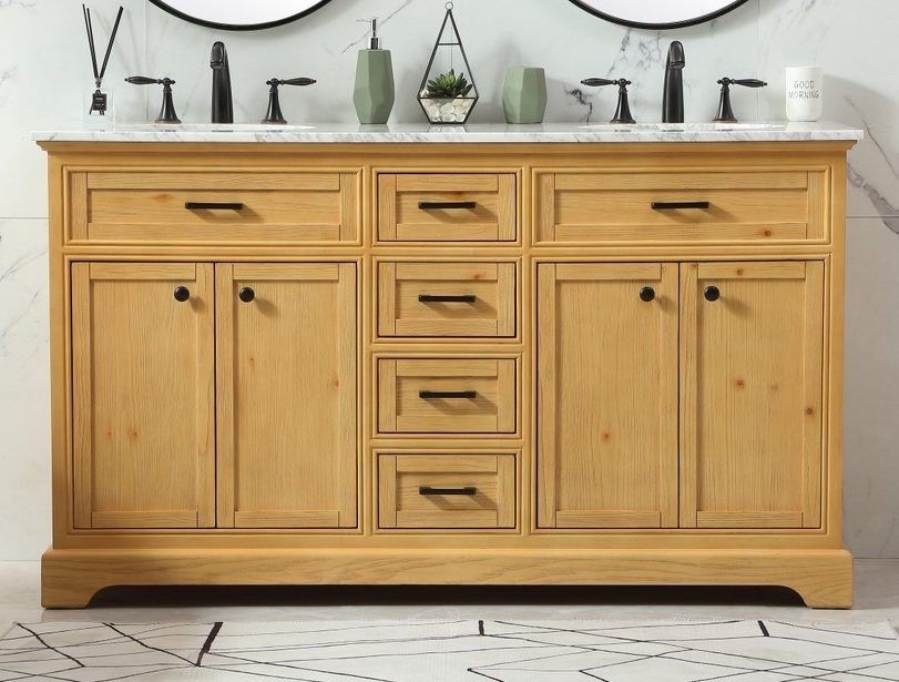 60 inch Modern Fitting Double Bathroom Vanity in Natural Wood