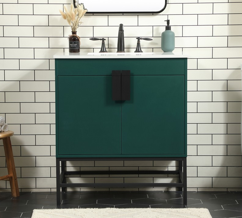 30 inch Single Bathroom Vanity in Green Finish with backsplash Option