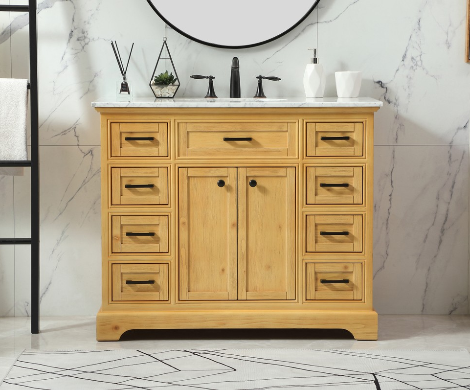 42 inch Modern Fitting Single Bathroom Vanity in Natural Wood