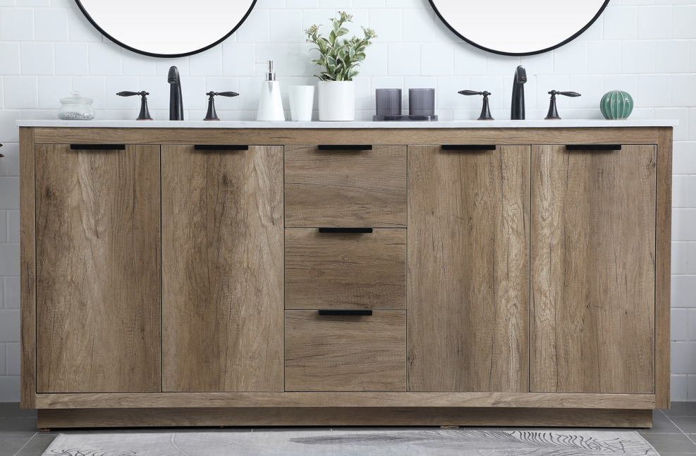 72 inch Double Bathroom Vanity in Natural Oak