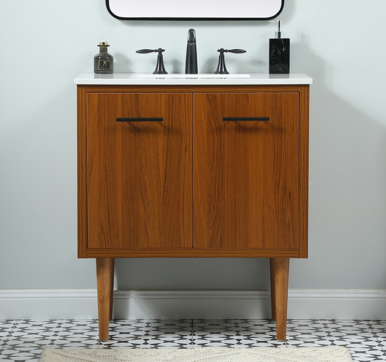 30 inch Single Bathroom Vanity in Teak with matching Backsplash Option