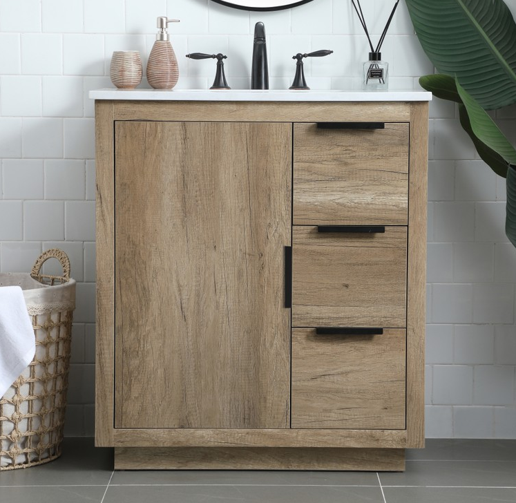 30 Inch Single Bathroom Vanity In Natural Oak