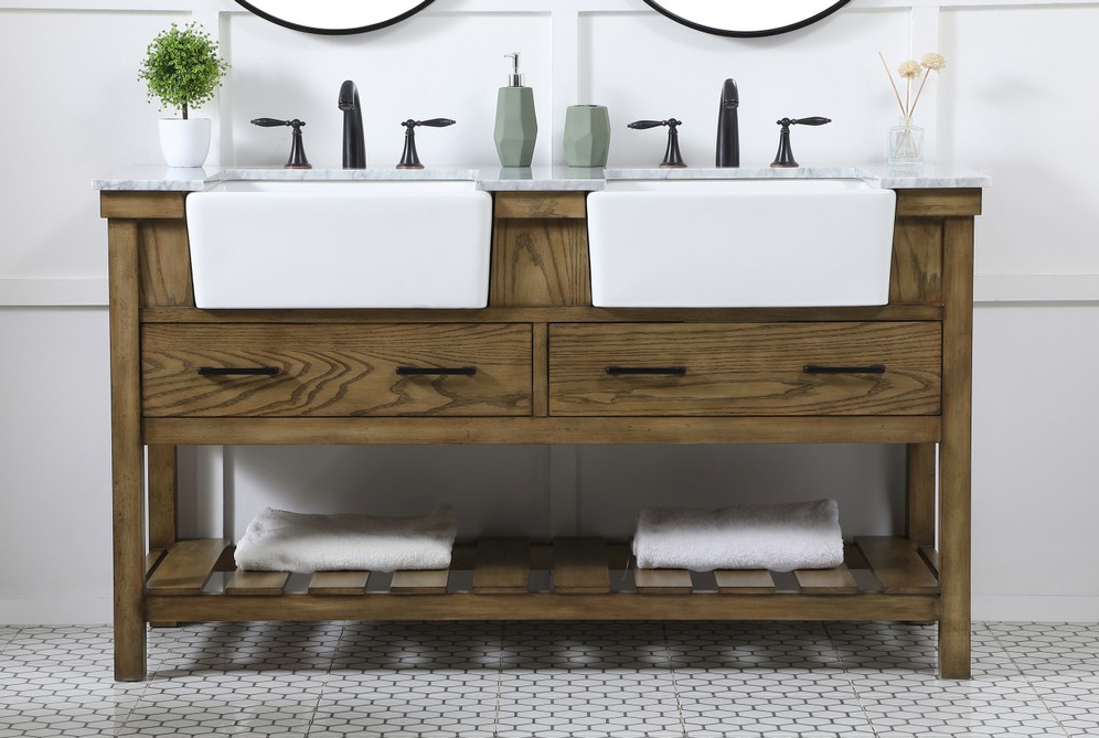 60 inch Double Bathroom Vanity in Driftwood