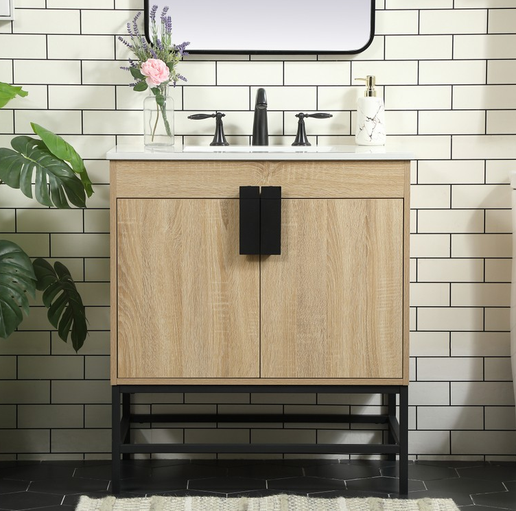 30 inch Single Bathroom Vanity in Mango Wood Finish with backsplash Option