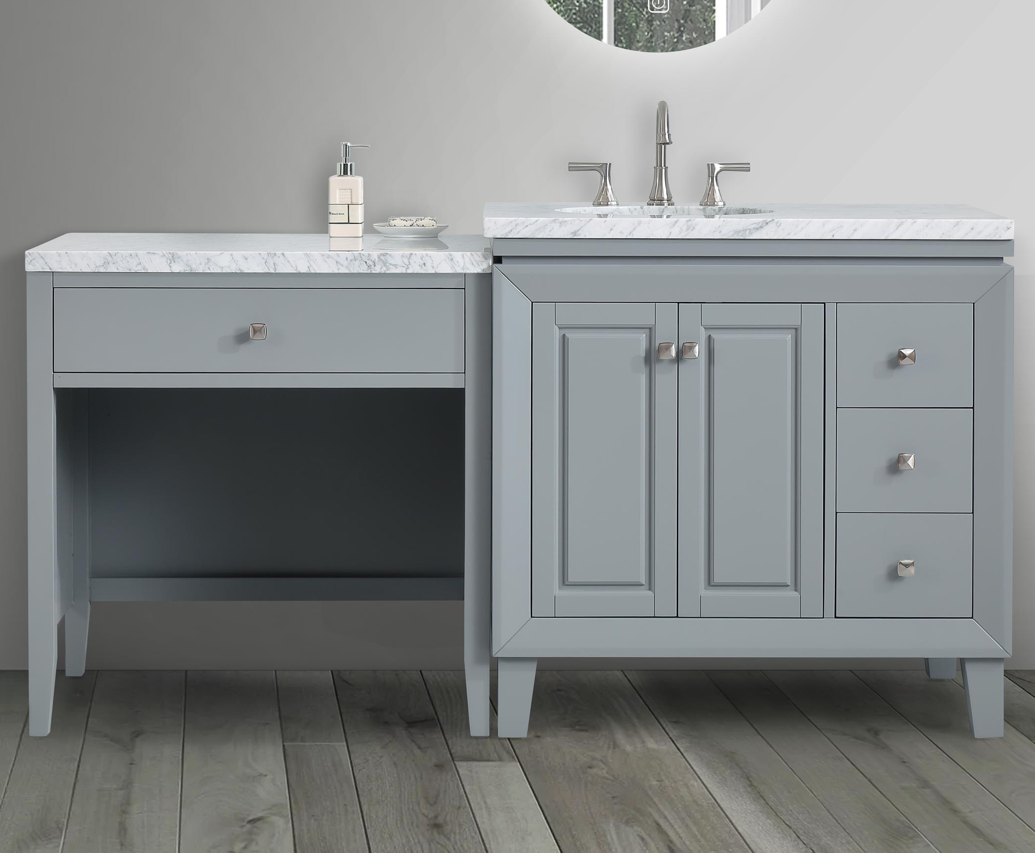 67-inch Carrara White Marble Top Single Sink on Left Side Bathroom Vanity in Gray