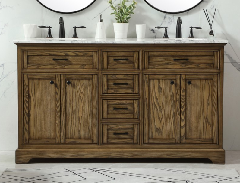 60 inch Modern Fitting Double Bathroom Vanity in Driftwood