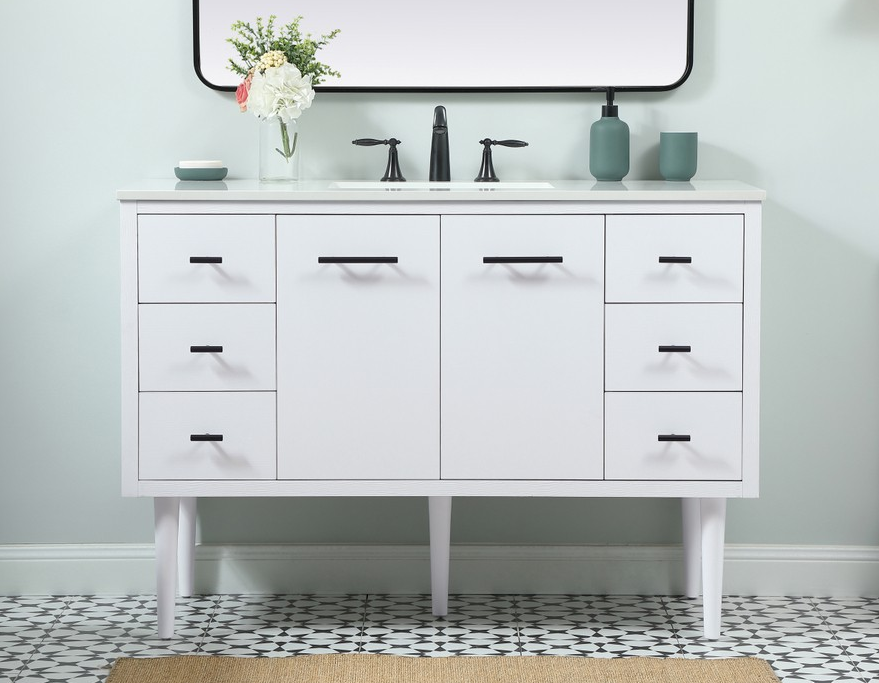 48 inch Single Bathroom Vanity in White with matching Backsplash Option